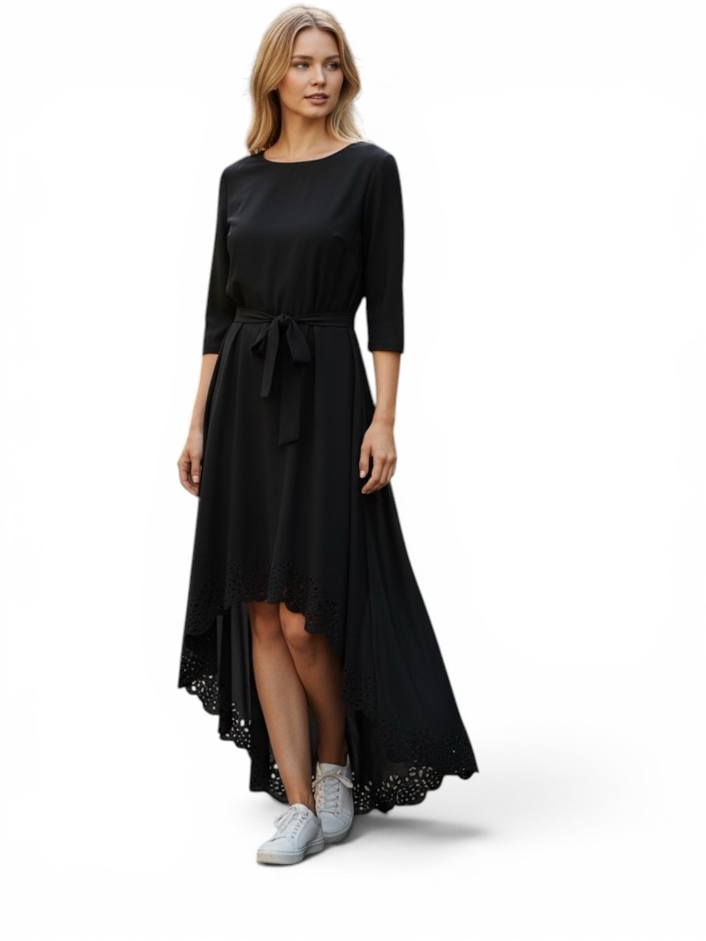 Milumia Elegant Navy High-Low Dress with Eyelet Hem NWT US L